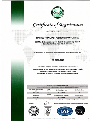 Certificate of Registration ISO 9001:2015 
